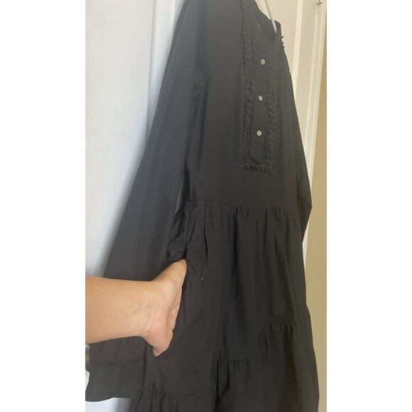 J Crew Embroidered Poplin Tiered Black Dress Size XL - Picture 5 of 10